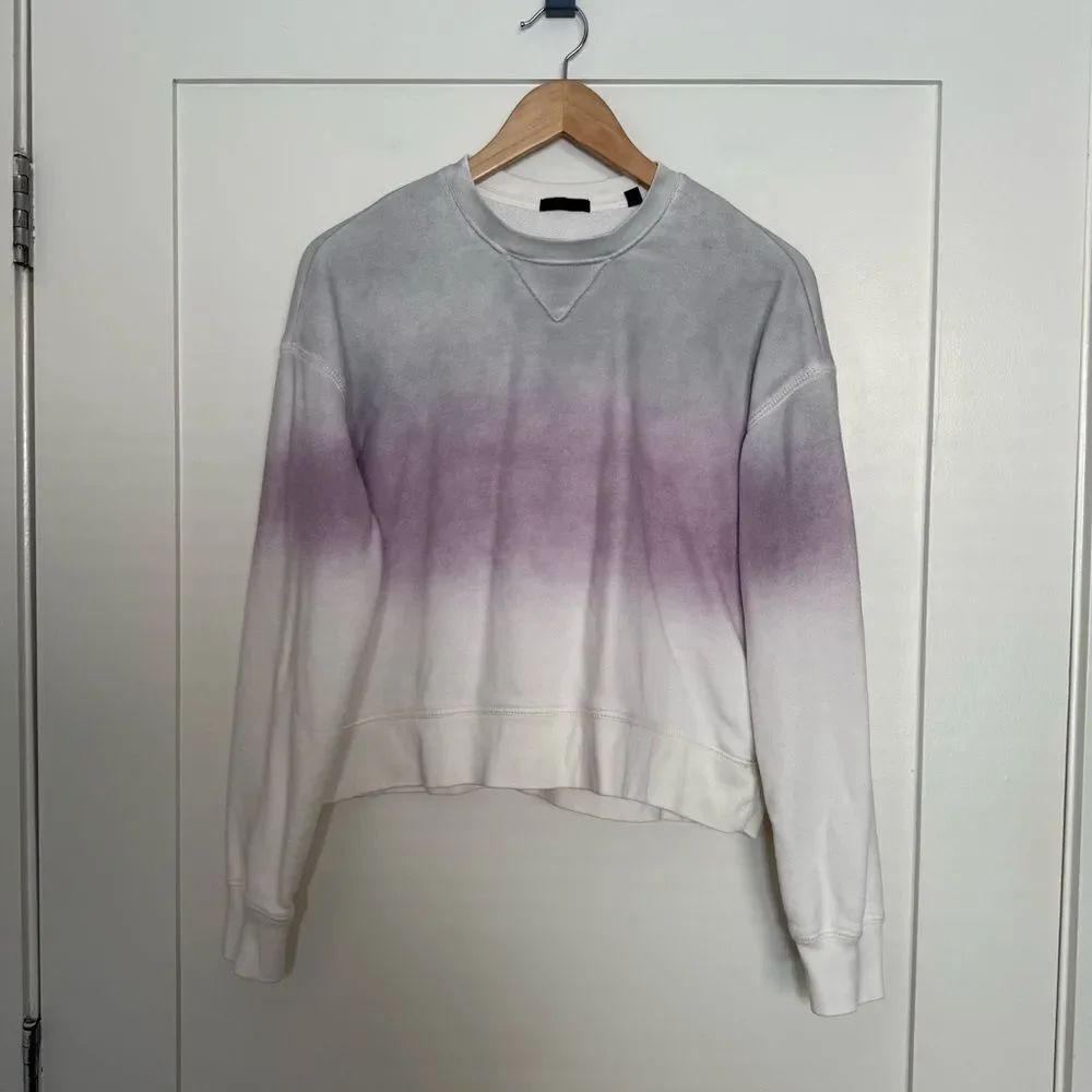 ATM Sweatshirt Womens Sz XS Purple Tie Dye Ombre French Terry Crew Neck Cropped